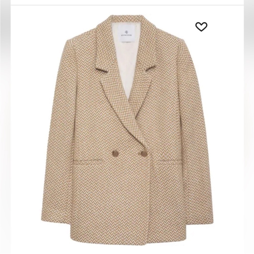 Anine Bing Tan Chevron Double-Breasted Blazer